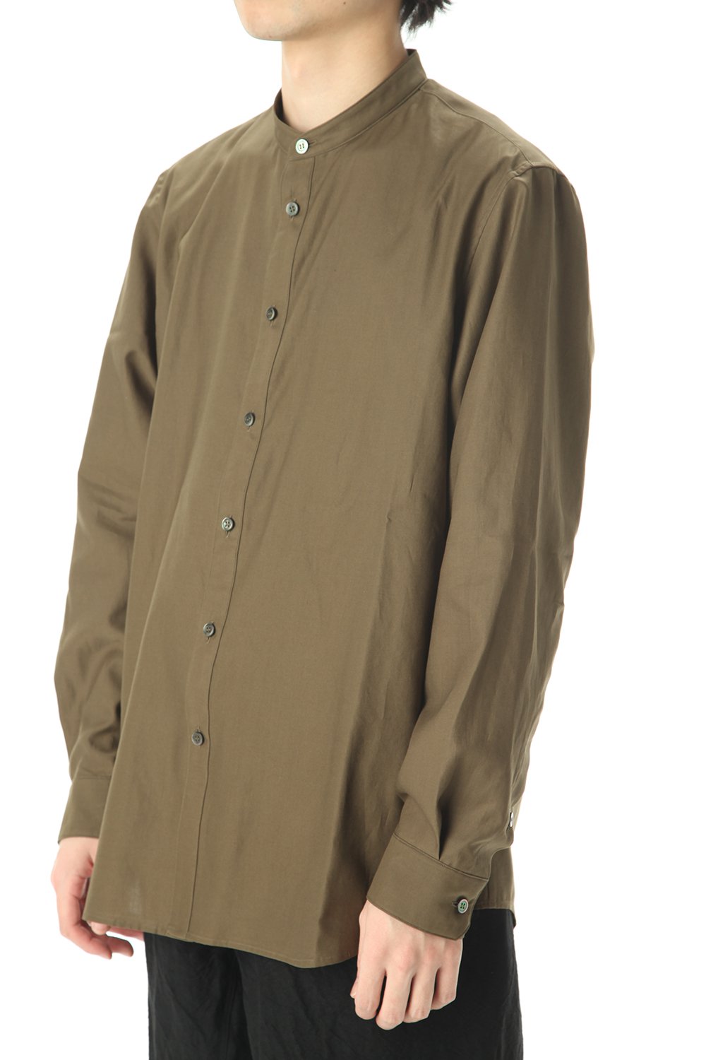 Ultra high density Back satin Stand collar shirt Olive