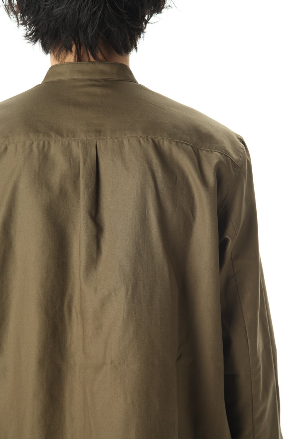 Ultra high density Back satin Stand collar shirt Olive