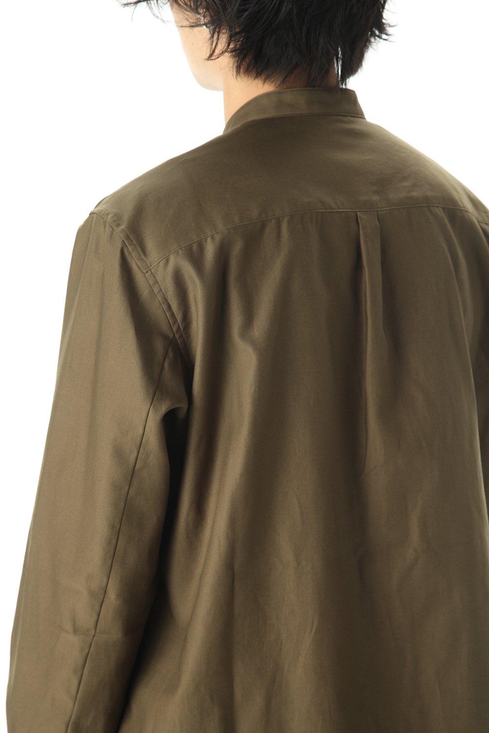 Ultra high density Back satin Stand collar shirt Olive