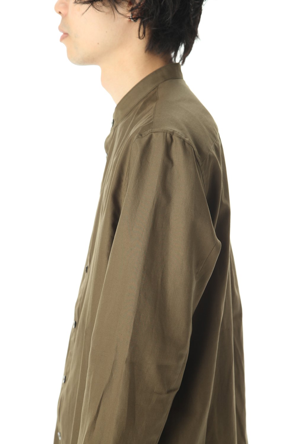 Ultra high density Back satin Stand collar shirt Olive