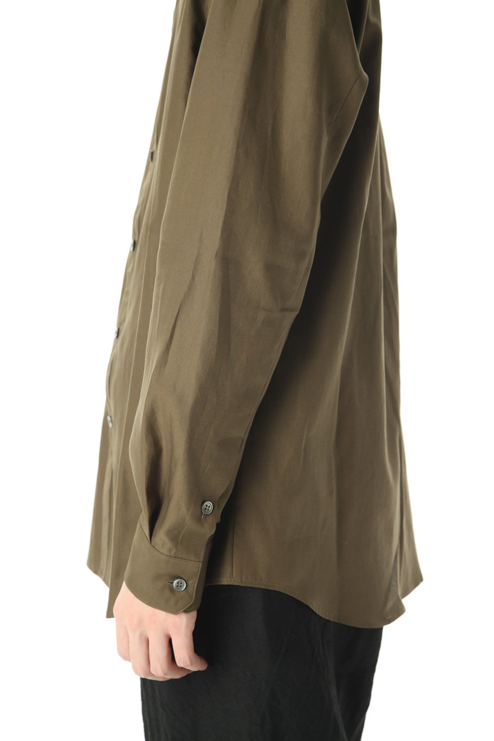 Ultra high density Back satin Stand collar shirt Olive