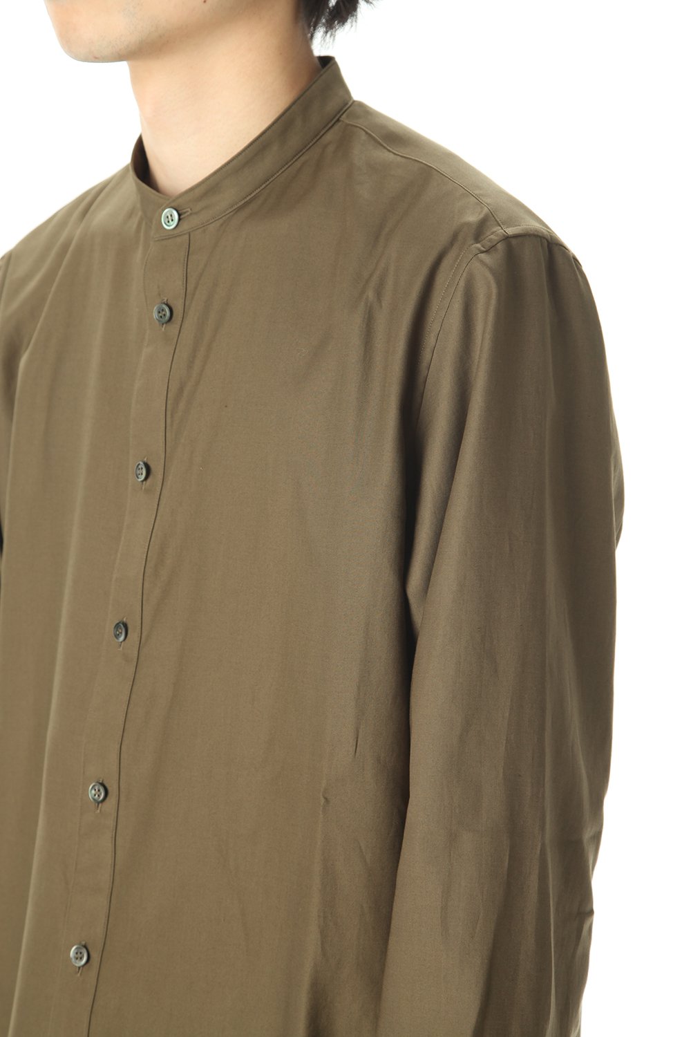 Ultra high density Back satin Stand collar shirt Olive