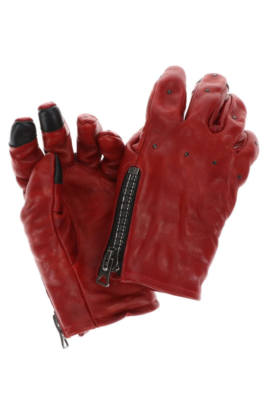 Horse Leather Nail ZIP Gloves Red