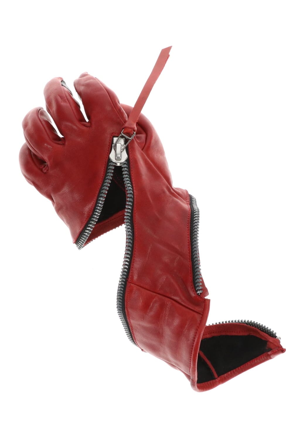 Horse Leather Spiral ZIP Gloves Red