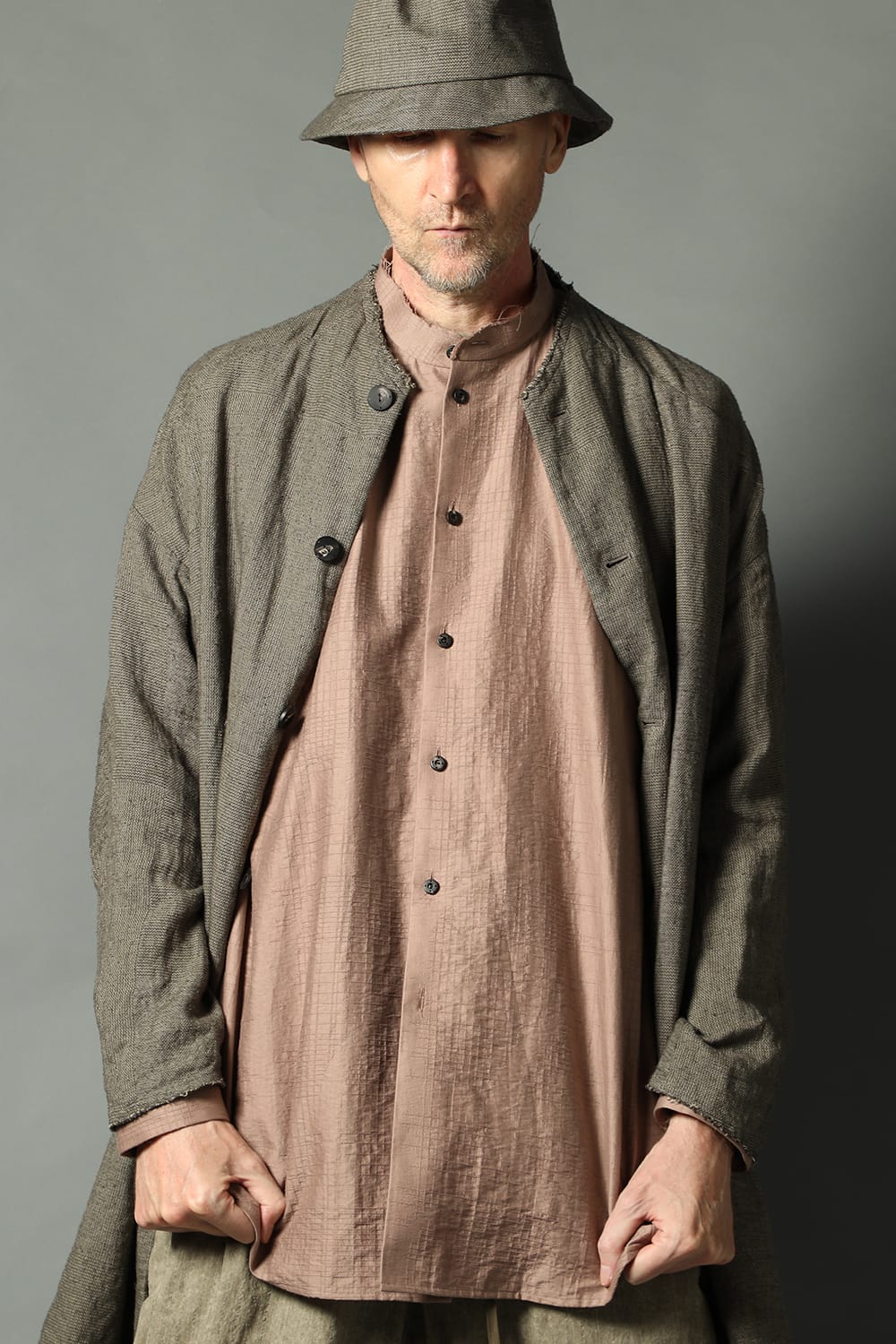 Shirt cotton / nylon Shadow jacquard  Pink Gray