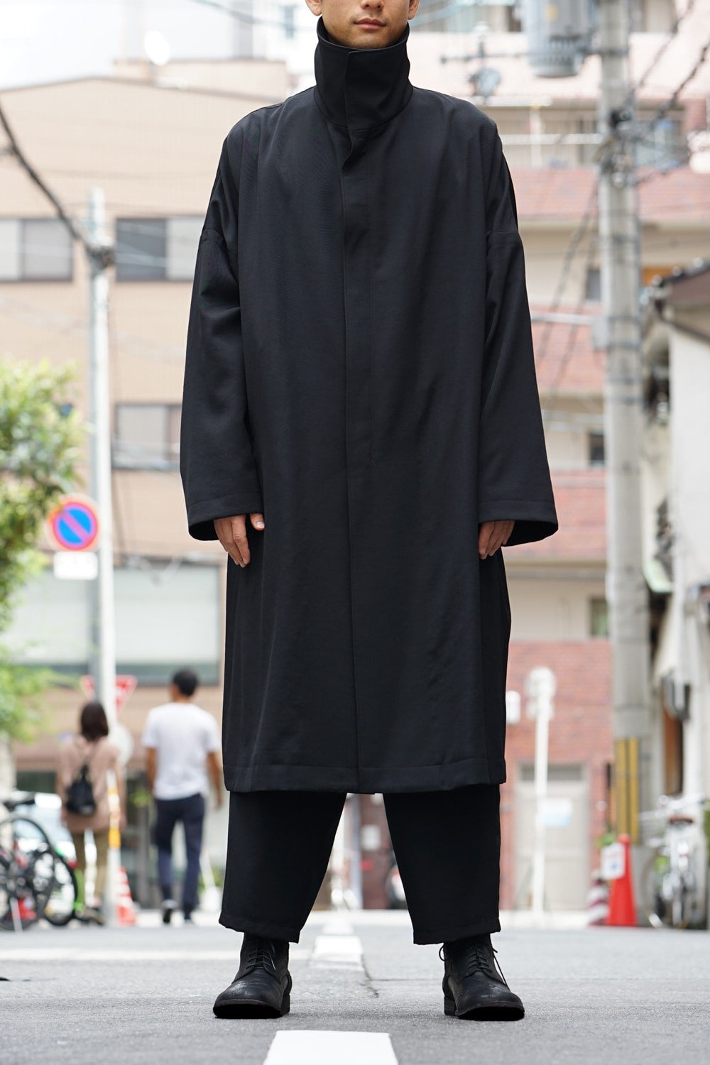 Wool Gabardine Stand Collar Coat