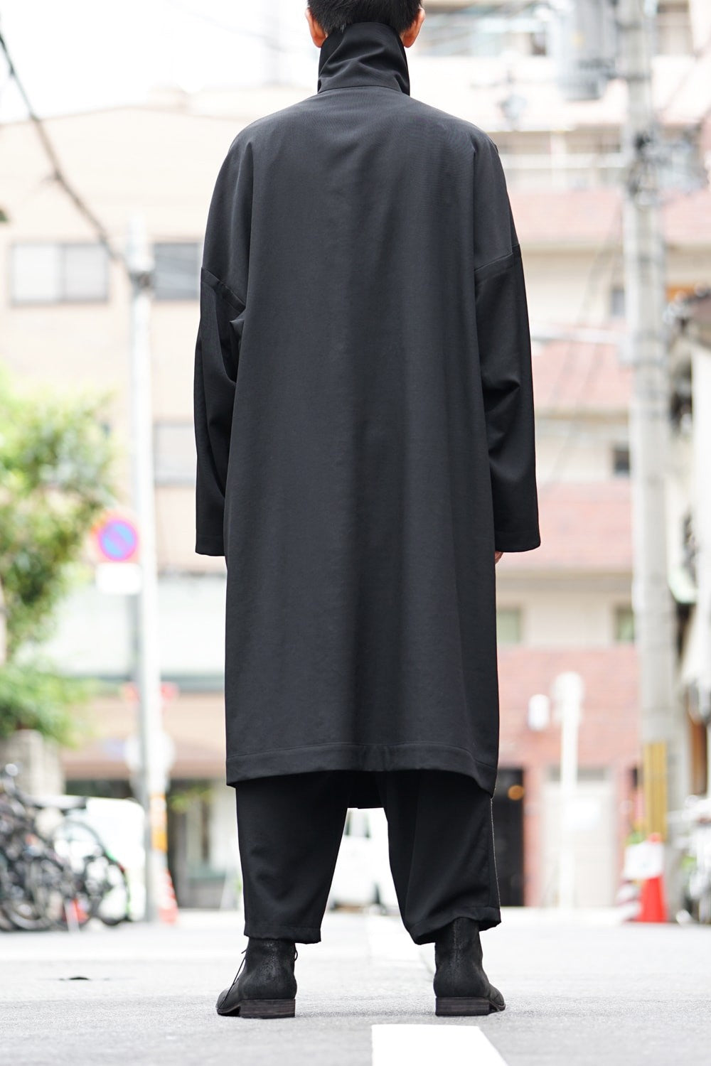 Wool Gabardine Stand Collar Coat