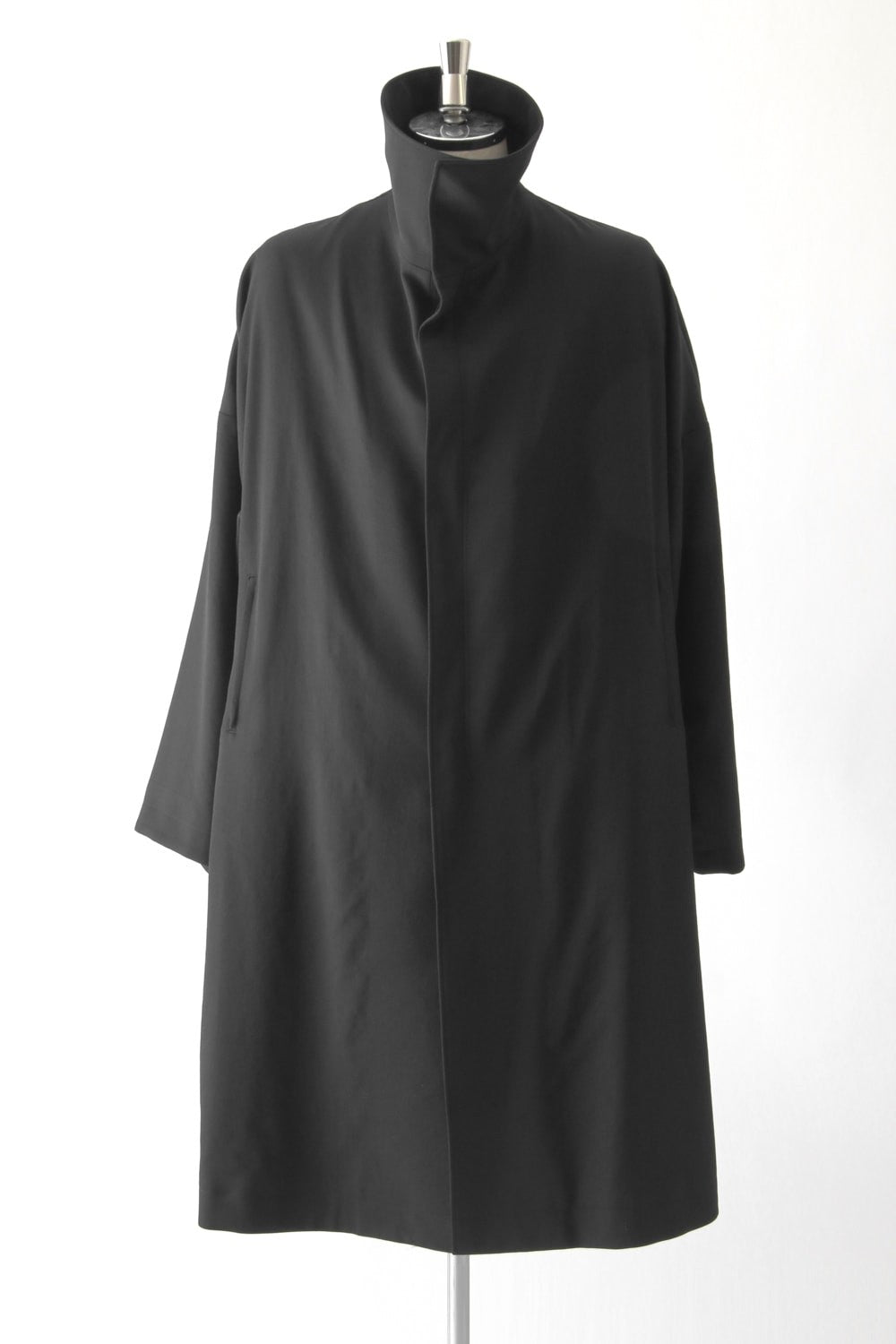 Wool Gabardine Stand Collar Coat