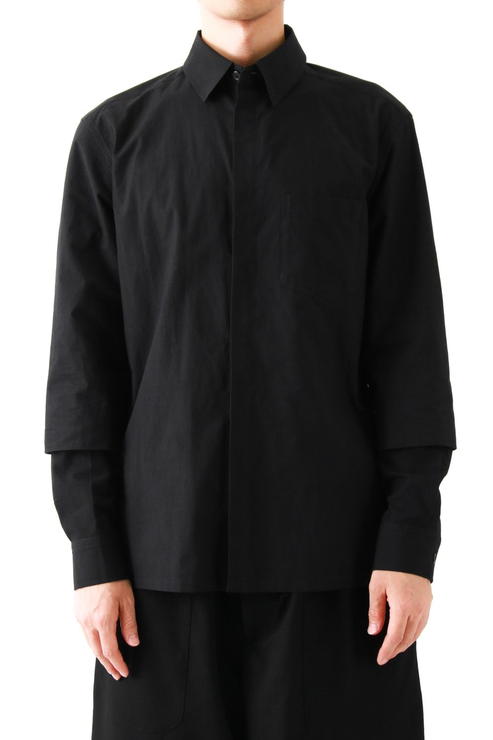 Double Layered Sleeve Fly Front Shirt