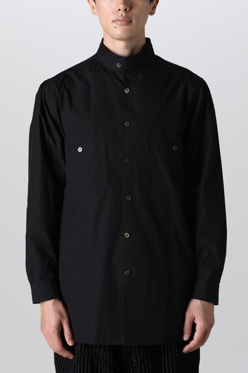 Yoke Pocket Stand Collar Blouse  Black