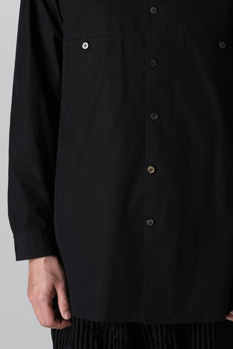 Yoke Pocket Stand Collar Blouse  Black