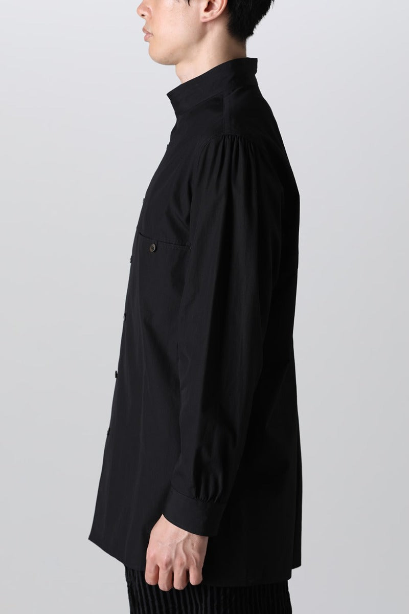 Yoke Pocket Stand Collar Blouse  Black