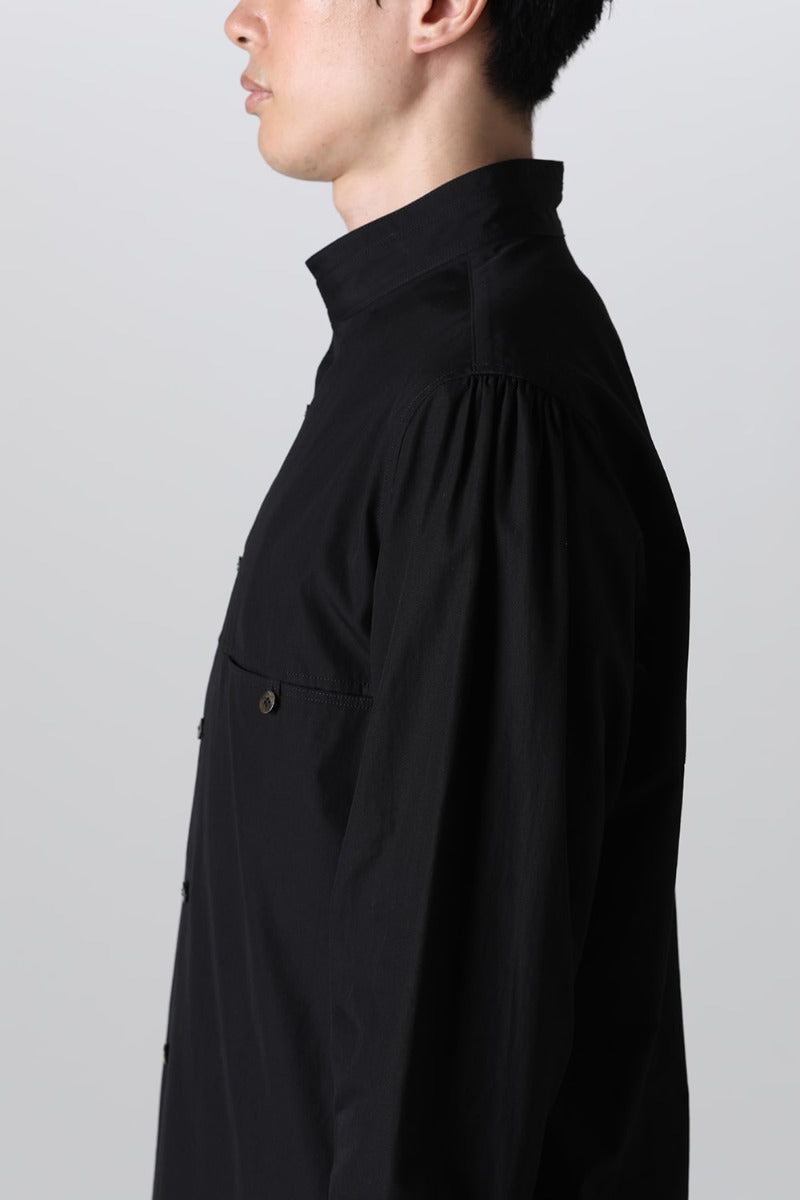 Yoke Pocket Stand Collar Blouse  Black