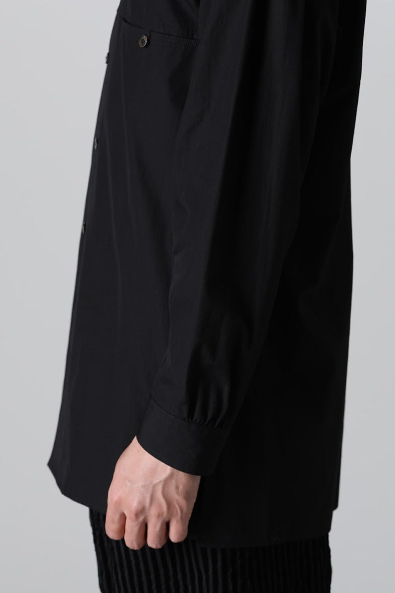 Yoke Pocket Stand Collar Blouse  Black