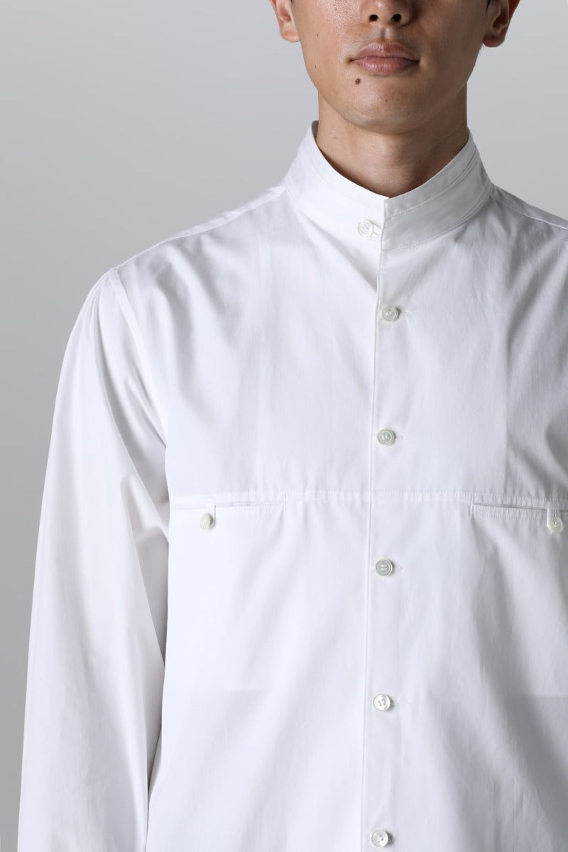 Yoke Pocket Stand Collar Blouse  White