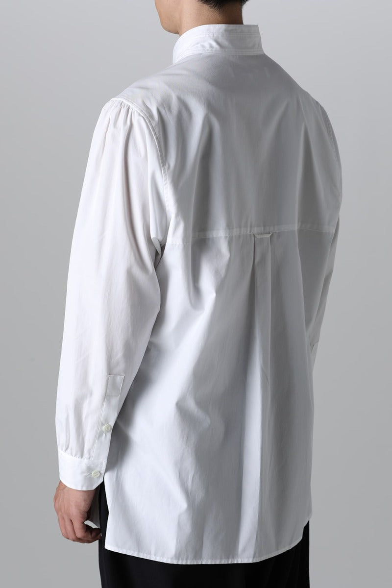 Yoke Pocket Stand Collar Blouse  White