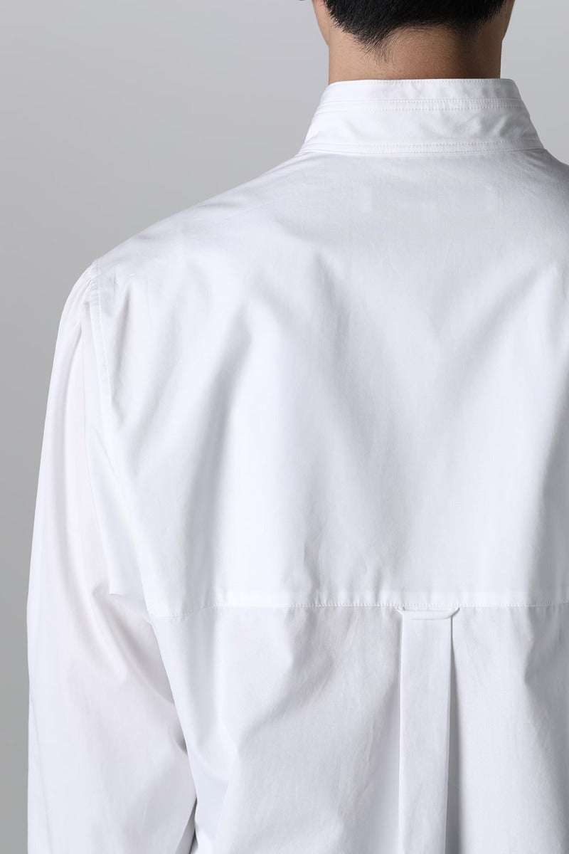 Yoke Pocket Stand Collar Blouse  White