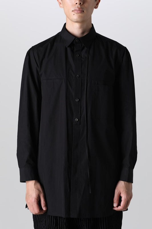 String Panel Pocket Blouse Black