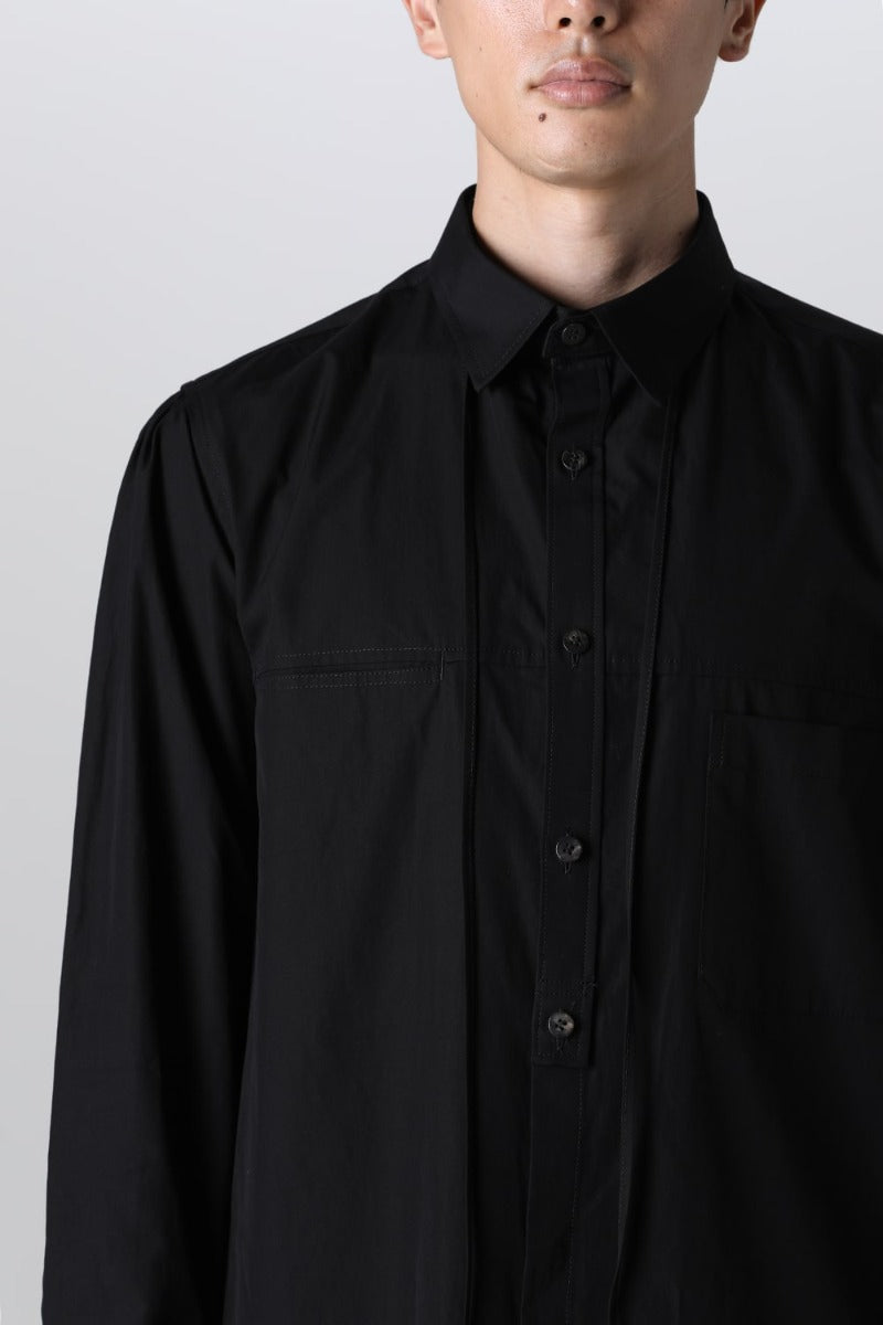 String Panel Pocket Blouse Black