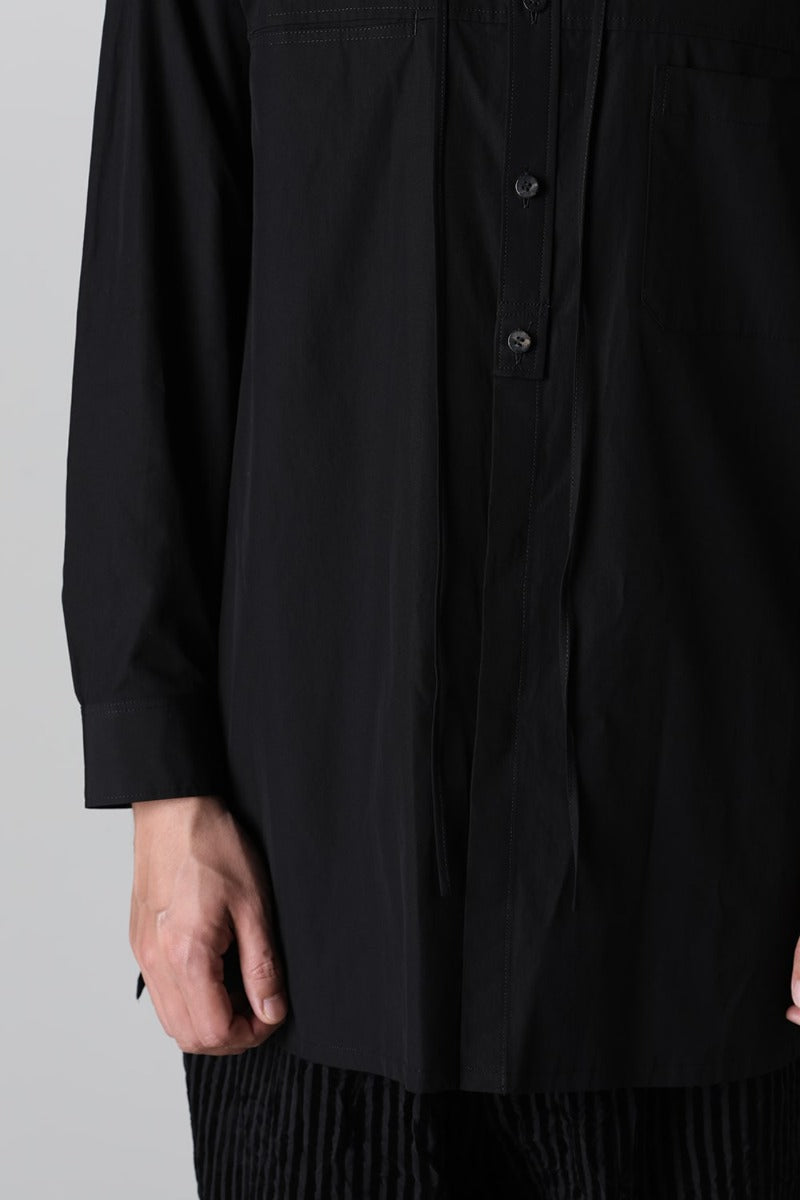 String Panel Pocket Blouse Black