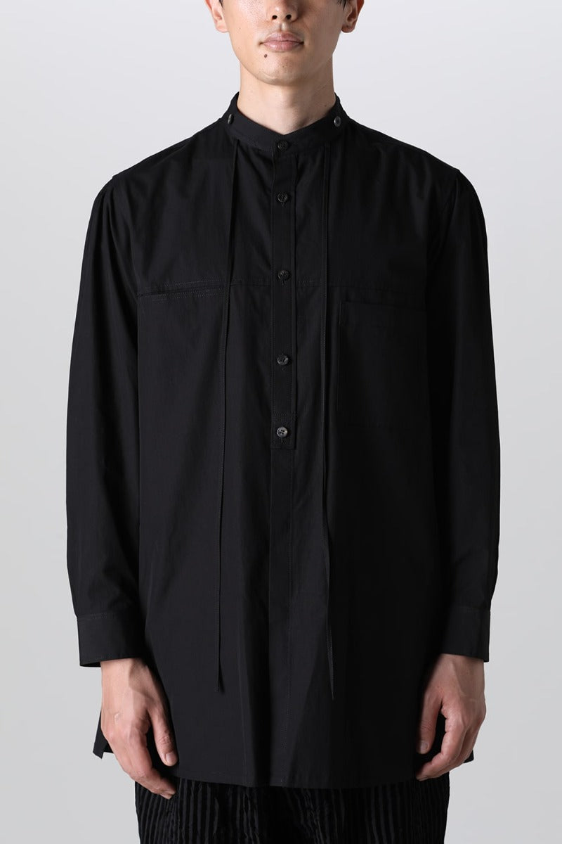 String Panel Pocket Blouse Black