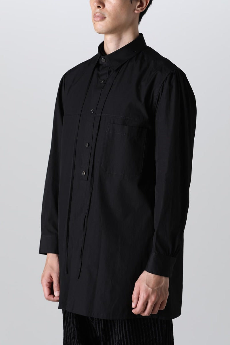 String Panel Pocket Blouse Black