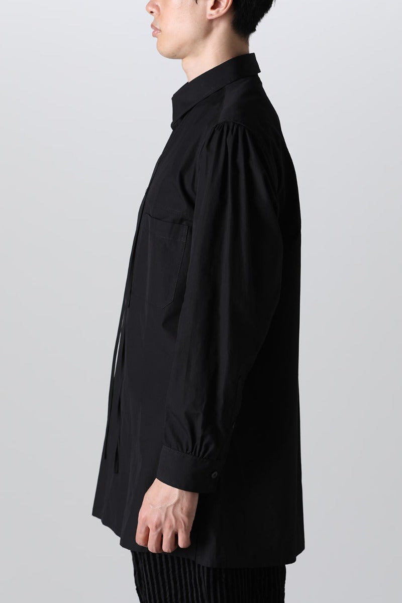 String Panel Pocket Blouse Black