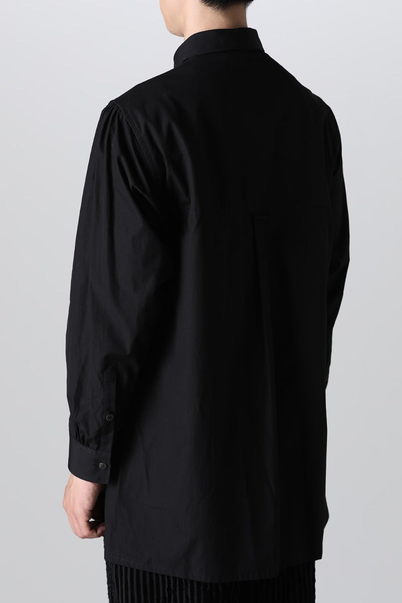 String Panel Pocket Blouse Black