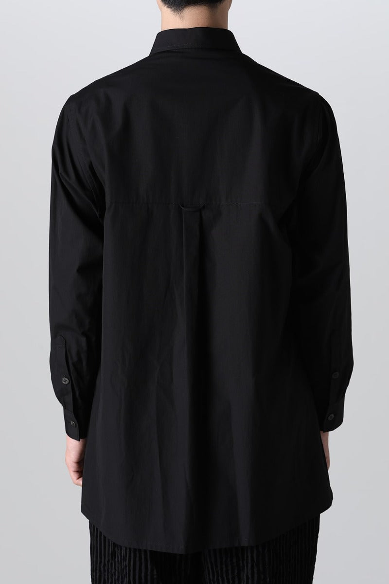 String Panel Pocket Blouse Black