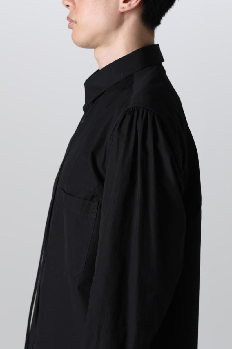 String Panel Pocket Blouse Black