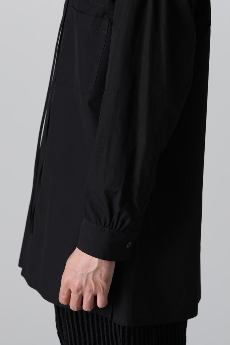 String Panel Pocket Blouse Black