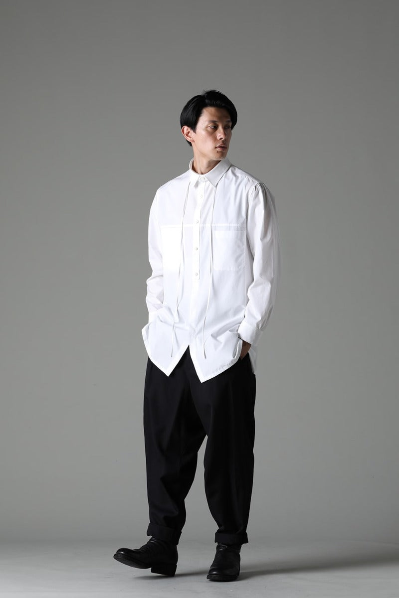 String Panel Pocket Blouse  White