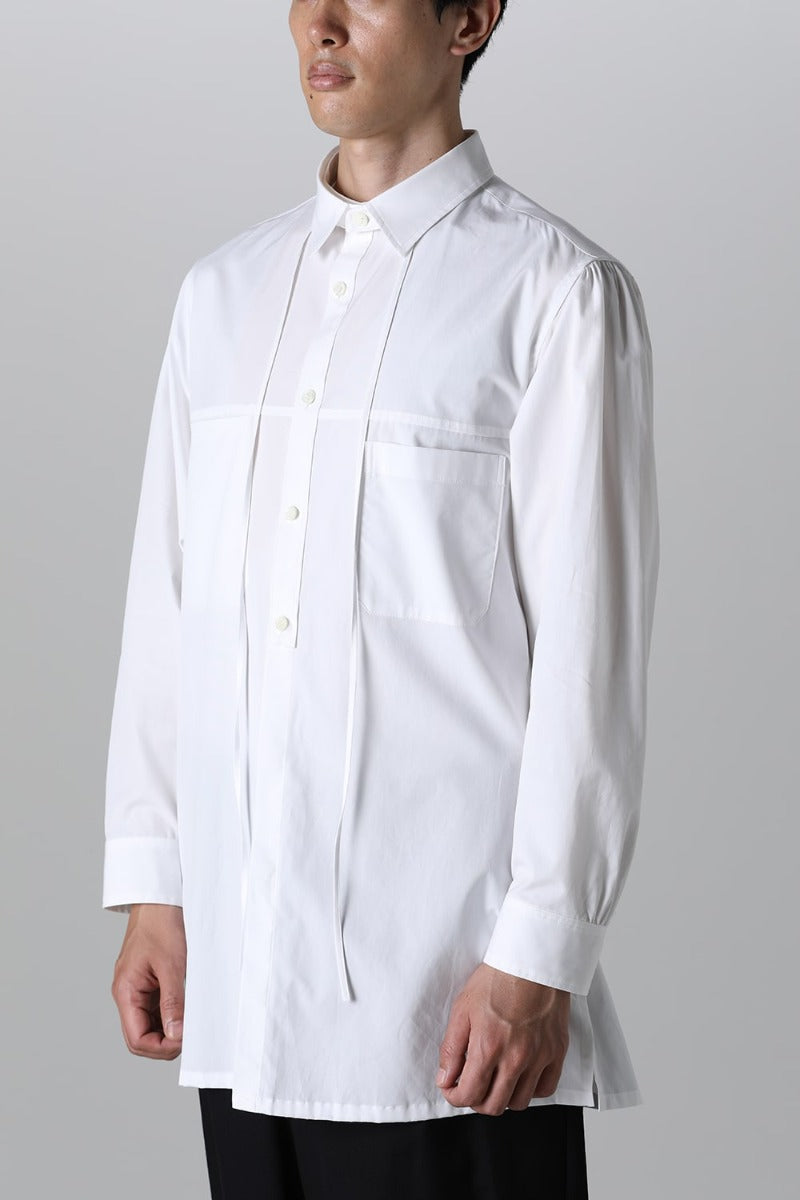 String Panel Pocket Blouse  White