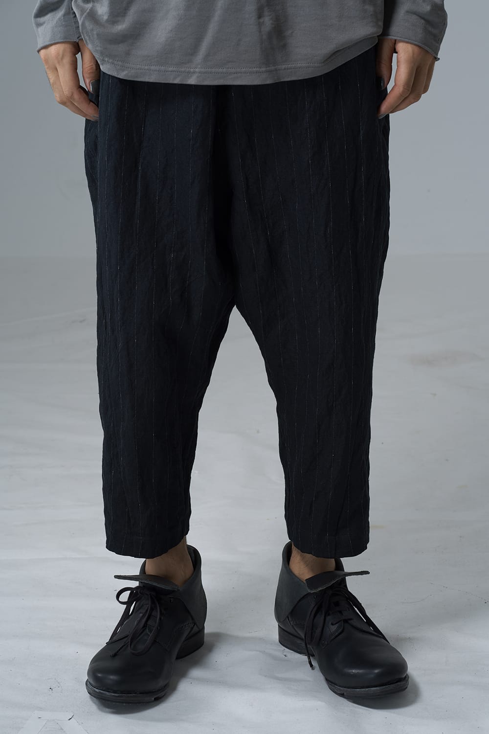 Dropcroch cropped pants cotton linen metal shrink