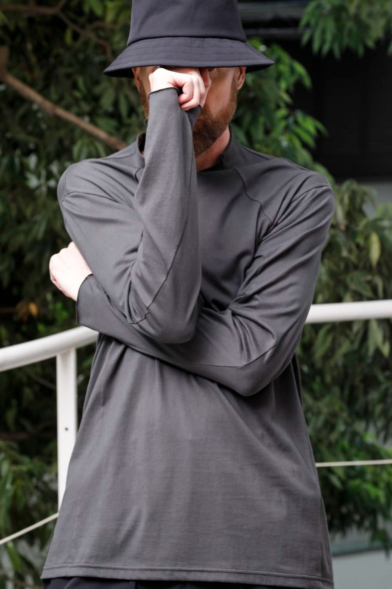 Semi High neck Long sleeve suvin cotton jersey  Charcoal