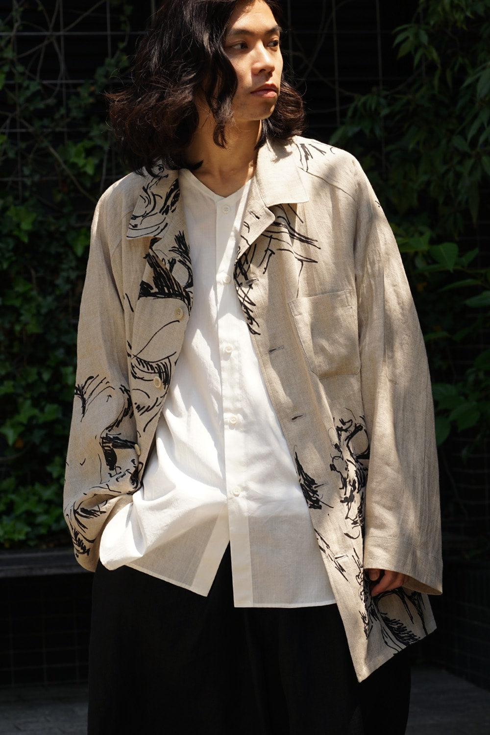 Yoke Sleeve Hemp Pattern Jacket