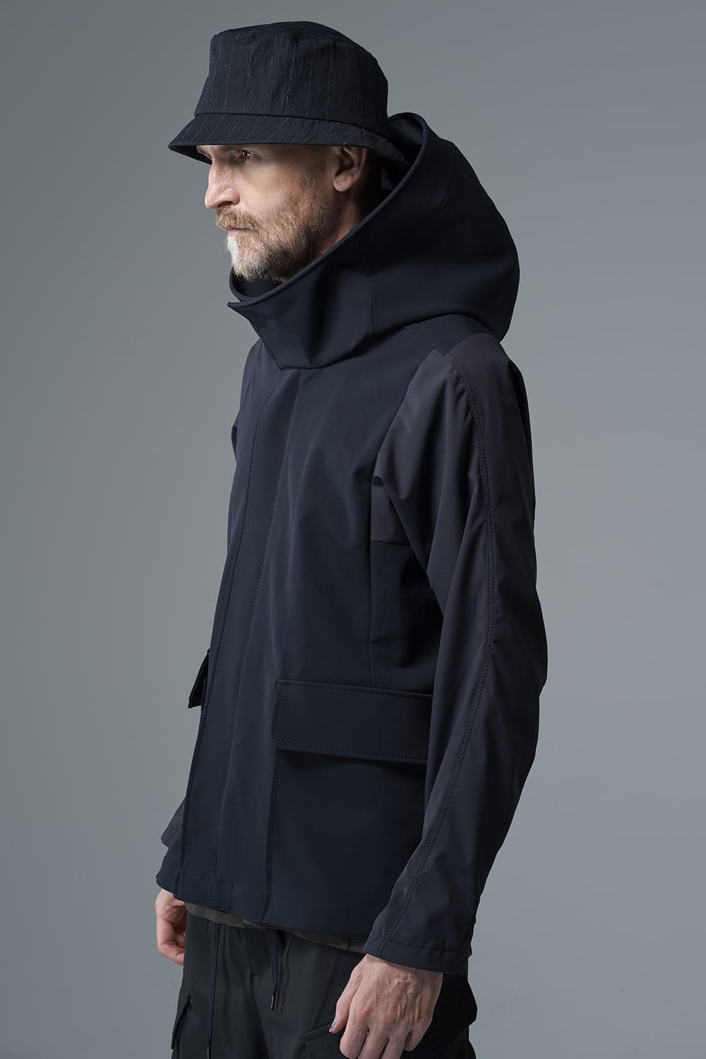 Hooded jacket merino wool jersey bonding